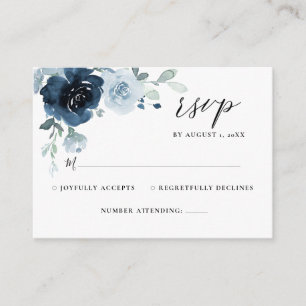 Dusty Blue Navy Pastel Boho Floral Wedding RSVP Begleitkarte