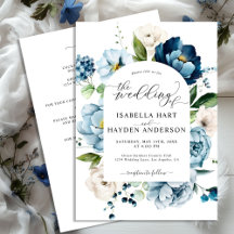 Dusty Blue Navy Peony All in 1 QR Code Hochzeit