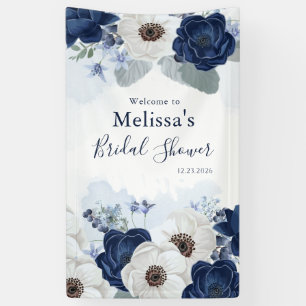 Dusty Blue Navy Script Floral Brautparty Banner