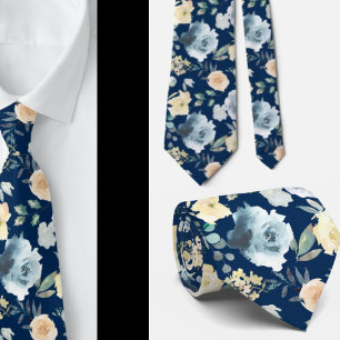 Dusty Blue Navy Wasserfarbenflorale Rose Neck Tie Krawatte
