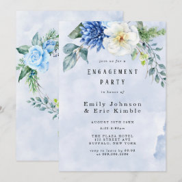 Dusty Blue Navy Watercolor Floral Engagement Party Einladung