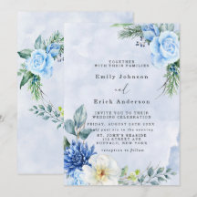 Dusty Blue Navy Watercolor Peonies Wedding
