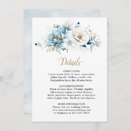 Dusty Blue Navy White Ivory Gold Floral Wedding Begleitkarte