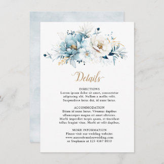 Dusty Blue Navy White Ivory Gold Floral Wedding Begleitkarte