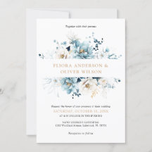 Dusty Blue Navy White Ivory Gold Floral Wedding