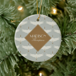 Dusty Blue Neutral Birds Krane Art Deco Monogramm Keramik Ornament