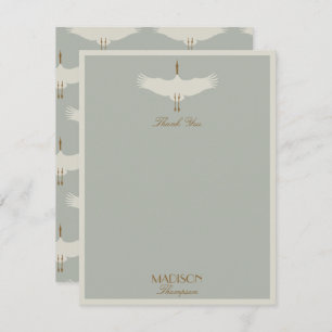 Dusty Blue Neutral Birds Swans Art Deco Monogram Dankeskarte
