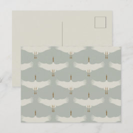 Dusty Blue Neutral Birds Swans Art Deco Monogram Feiertagspostkarte