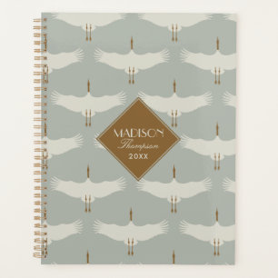 Dusty Blue Neutral Birds Swans Art Deco Monogram Planer