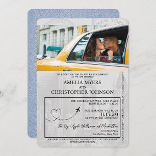 Dusty Blue New York City Passport Wedding Einladung