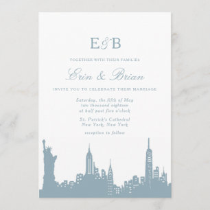 Dusty Blue NYC Skyline Stadt Hochzeit Einladung