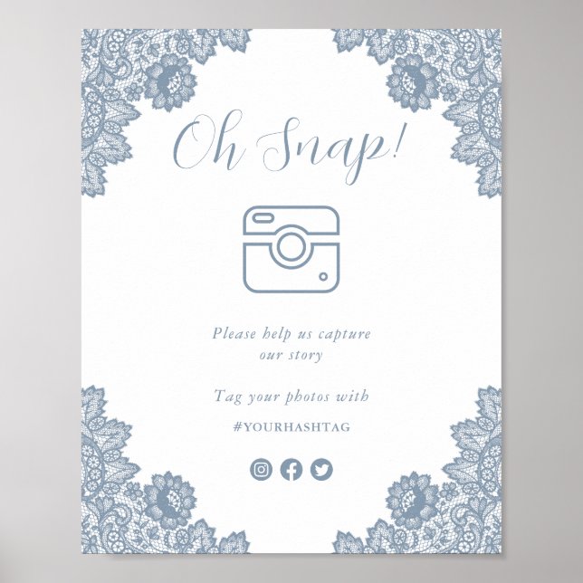 Dusty Blue Oh Snap Social Media Wedding Sign Poster (Vorne)