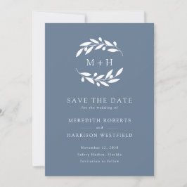 Dusty Blue Olive Branch Monogram Wreath Wedding Save The Date