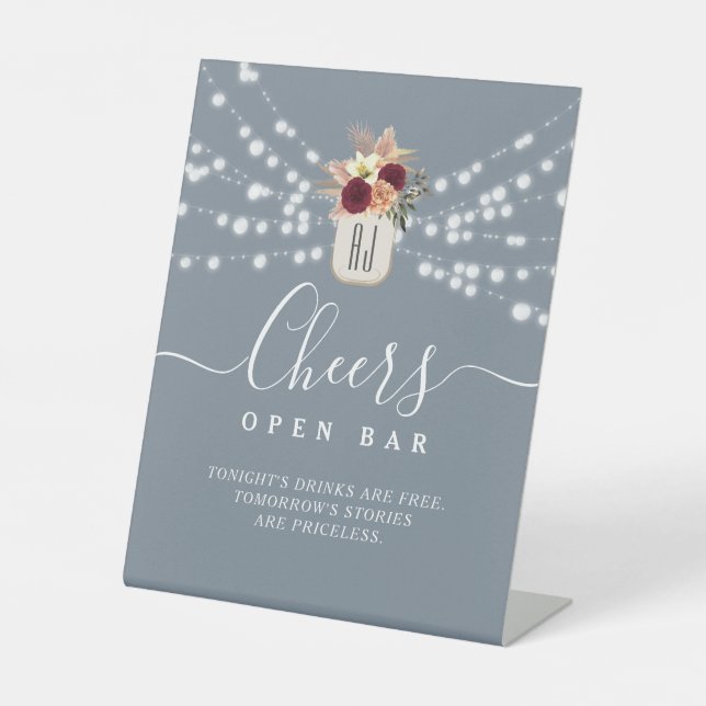 Dusty Blue Open Bar Wedding Sign Sockelschild (Vorderseite)