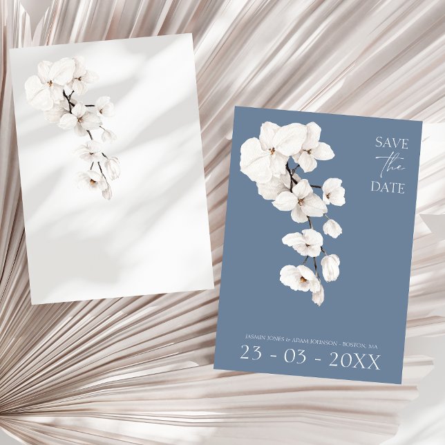 Dusty Blue Orchid Wedding Save the Date (Modern Dusty Blue Orchids Wedding Save The Date)