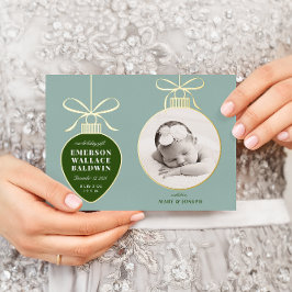 Dusty Blue Ornament Baby Announcement Holiday Card Folien Feiertagskarte