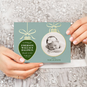 Dusty Blue Ornament Baby Announcement Holiday Card Folien Feiertagskarte