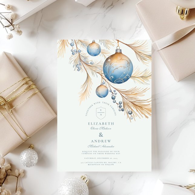 Dusty Blue Ornament Wedding Einladung (Von Creator hochgeladen)