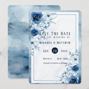 Dusty-Blue Paint Peony Save the Date Card Einladung