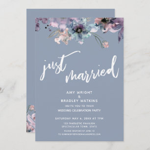 Dusty Blue Painted floral Just Married Empfang Einladung