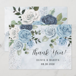 Dusty Blue Painted Floral Wedding Danke Cards Einladung