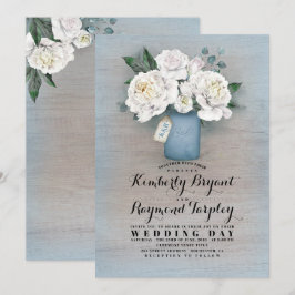 Dusty Blue Painted Mason Jar Rustic Floral Wedding Einladung