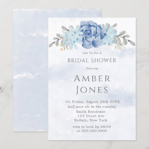 Dusty Blue Painted Peony Bridal Dusche Einladung
