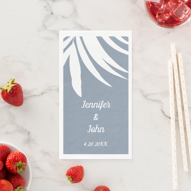 Dusty Blue Palm Leaf Beach Tropical Wedding Serviette (Beispiel)
