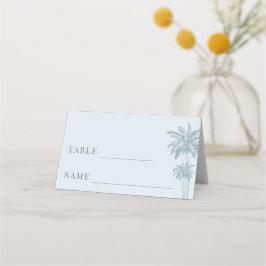 Dusty Blue Palm Tree Boho Beach Wedding Table Platzkarte