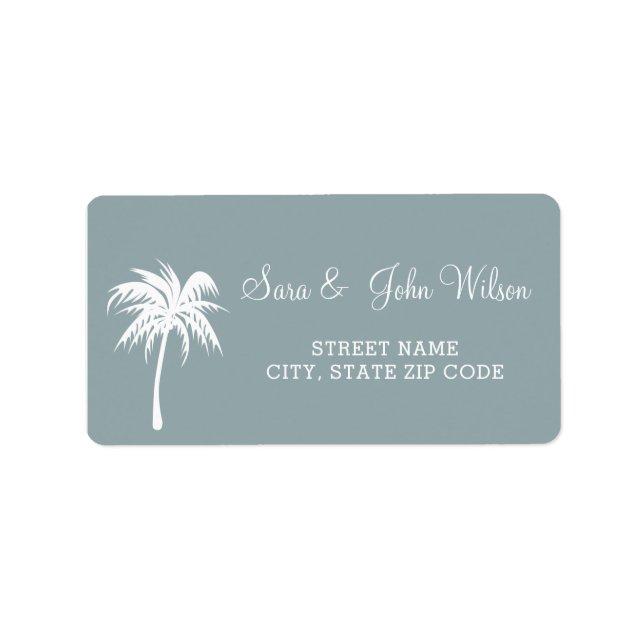 Dusty Blue Palm Tree Wedding-Adressetiketten Adressaufkleber (Vorne)
