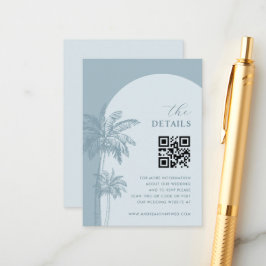 Dusty Blue Palm Trees QR Code Details Hochzeit Begleitkarte
