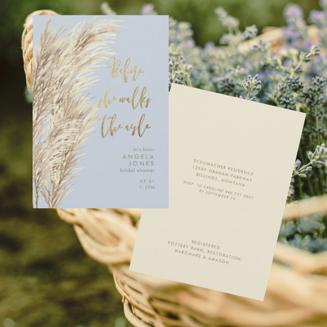 Dusty Blue Pampas bevor sie Brautparty geht Einladung (Von Creator hochgeladen)