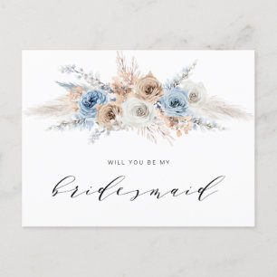 Dusty Blue Pampas Gras wird meine Bridesmaid sein Einladungspostkarte