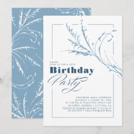 Dusty Blue Pampas Grass Modern Birthday Party Einladung