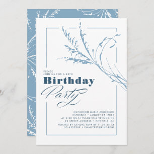 Dusty Blue Pampas Grass Modern Birthday Party Einladung