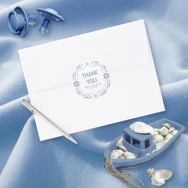 Dusty blue papado picado Danke Baby Shower Runder Aufkleber (Von Creator hochgeladen)