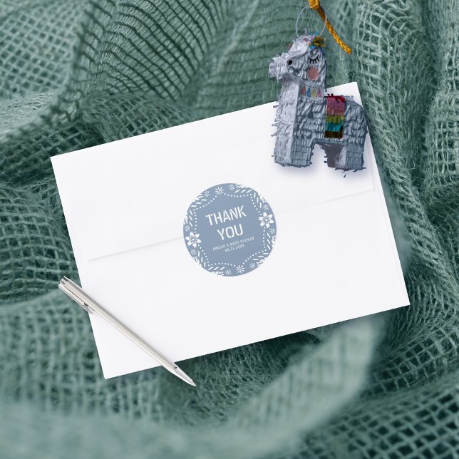 Dusty blue papel picado Danke für die Kinderdusche Runder Aufkleber (Von Creator hochgeladen)