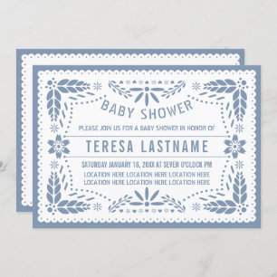 Dusty blue papel picado Mexican baby Boy Dusche Einladung