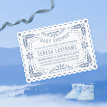 Dusty Blue Papel Picado White Baby Boy Dusche