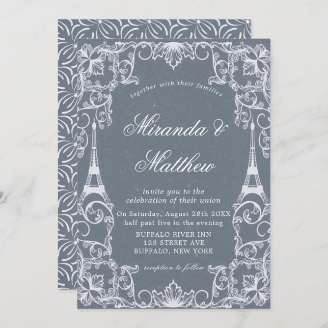 Dusty Blue Paris France Theme Wedding (Vorne/Hinten)