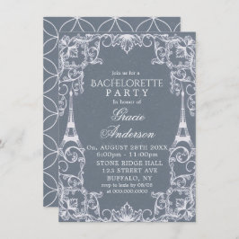 Dusty Blue Paris Frankreich Junggeselinnen-Abschie Einladung