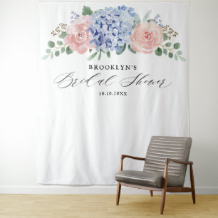 Dusty Blue Pastel Pink Hydrangeas Brautparty Wandteppich