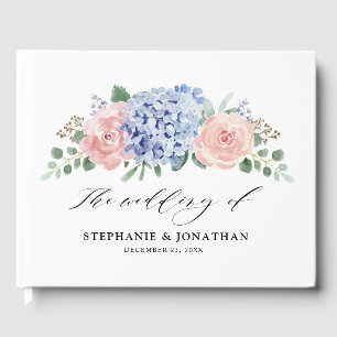 Dusty Blue Pastel Pink Hydrangeas Hochzeit Gästebuch
