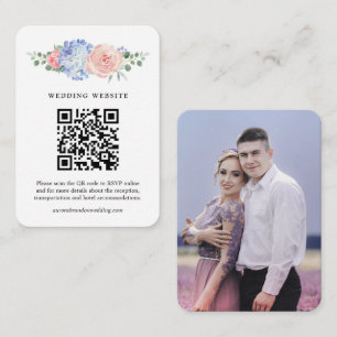Dusty Blue Pastel Pink Hydrangeas Wedding QR Code Begleitkarte