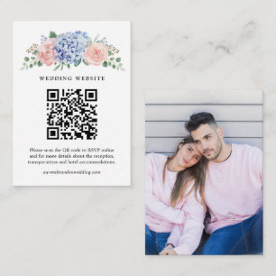 Dusty Blue Pastel Pink Hydrangeas Wedding QR Code Begleitkarte