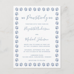 Dusty Blue Paw Prints Wedding Einladung Postcard Postkarte