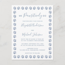 Dusty Blue Paw Prints Wedding Einladung Postcard Postkarte