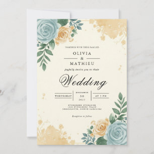 Dusty Blue & Peach Blossom Blüh Wedding Einladung