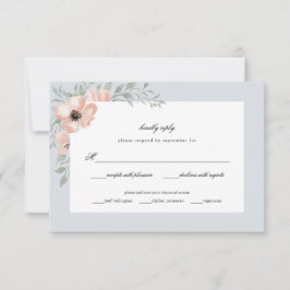 Dusty Blue Peach Blume Wasserfarbenhochzeit RSVP Karte