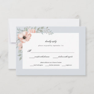 Dusty Blue Peach Blume Wasserfarbenhochzeit RSVP Karte